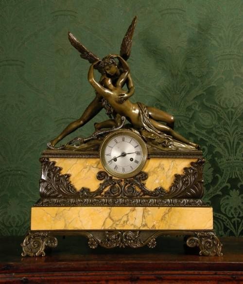 fig 2. **** SOLD **** Fine Early Bronze and Sienna Marble Clock - Cupid and Psyche by Honoré Pons.